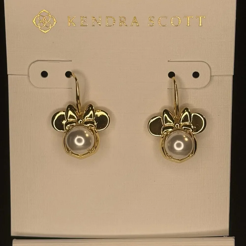 Disney | Kendra Scott Gold Minnie Mouse Earrings & Necklace Set New w Dust Pouch - Picture 2 of 10